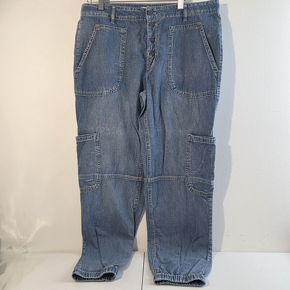 EUC Sundance Jolienne Cargo Joggers Jeans Women's Denim Pants Blue Button Fly 8